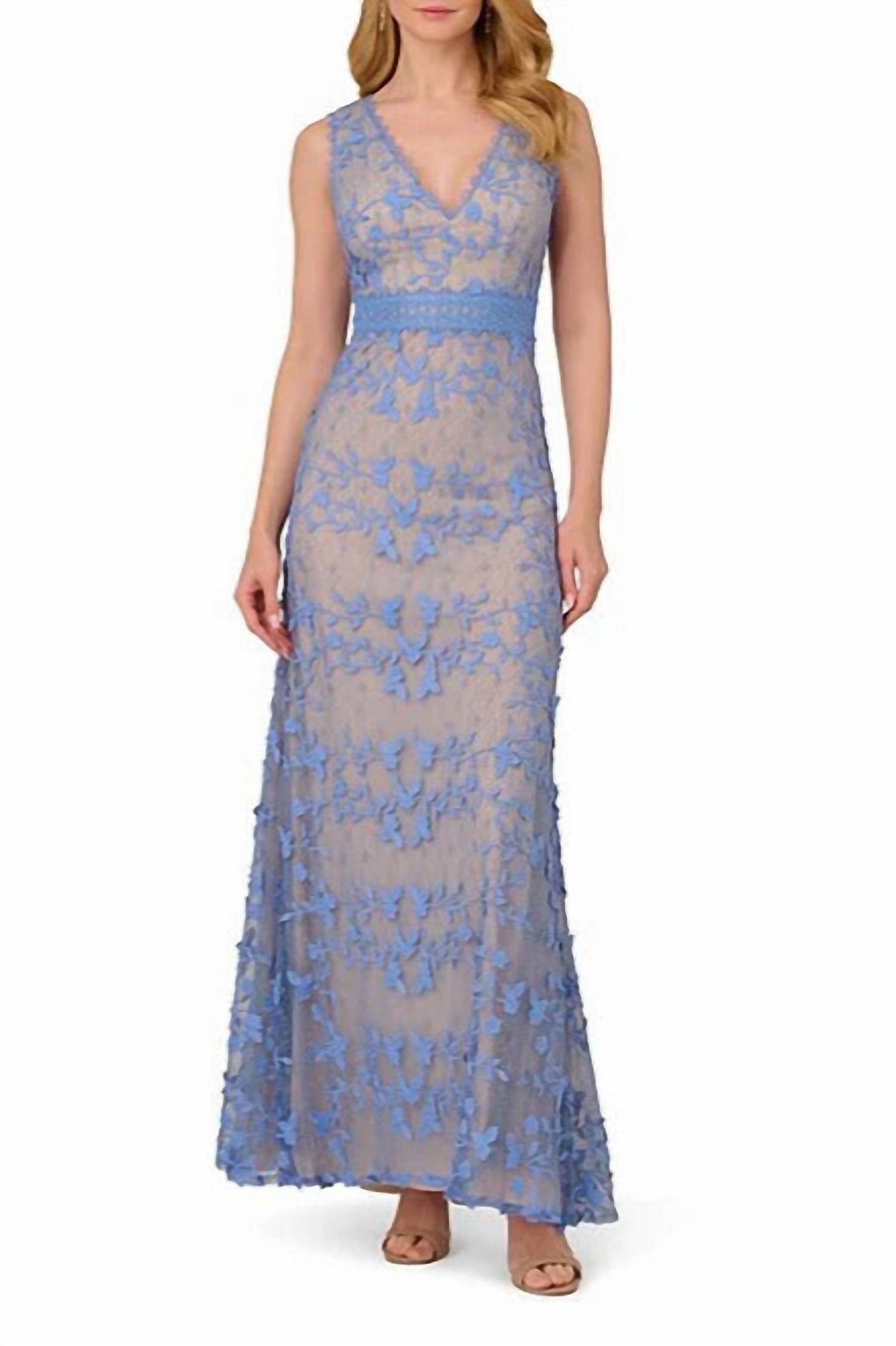 Adrianna Papell - Embroidered Lace Sheath Gown Dress