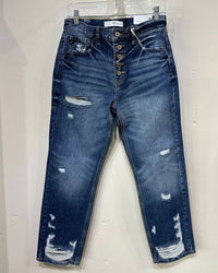 Kancan - Women's Button Fly Distressed Straight Jeans
