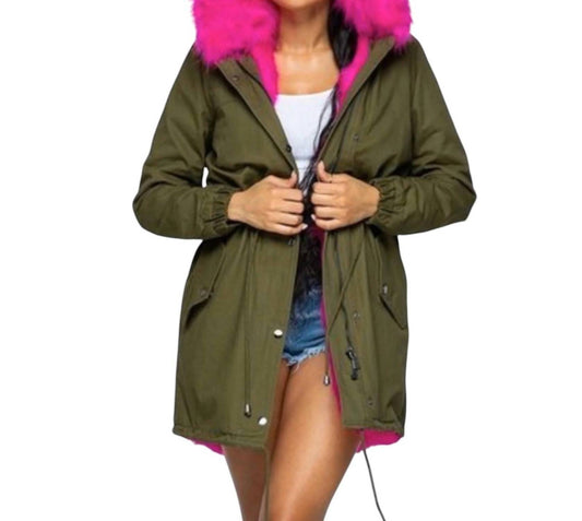 Daisy - Hooded Coat With Hot Pink Fur