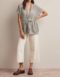 Forte Open Knit Belted Cardigan in seafoam - women's cardigan - view 7
