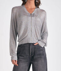 ELAN Metallic Zip Cardigan Sweater in silver - women's cardigan