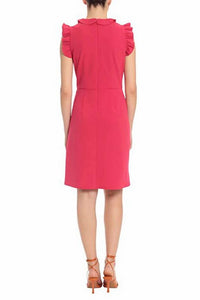 Maggy London - Ruffle Sleeves Short Crepe Dress