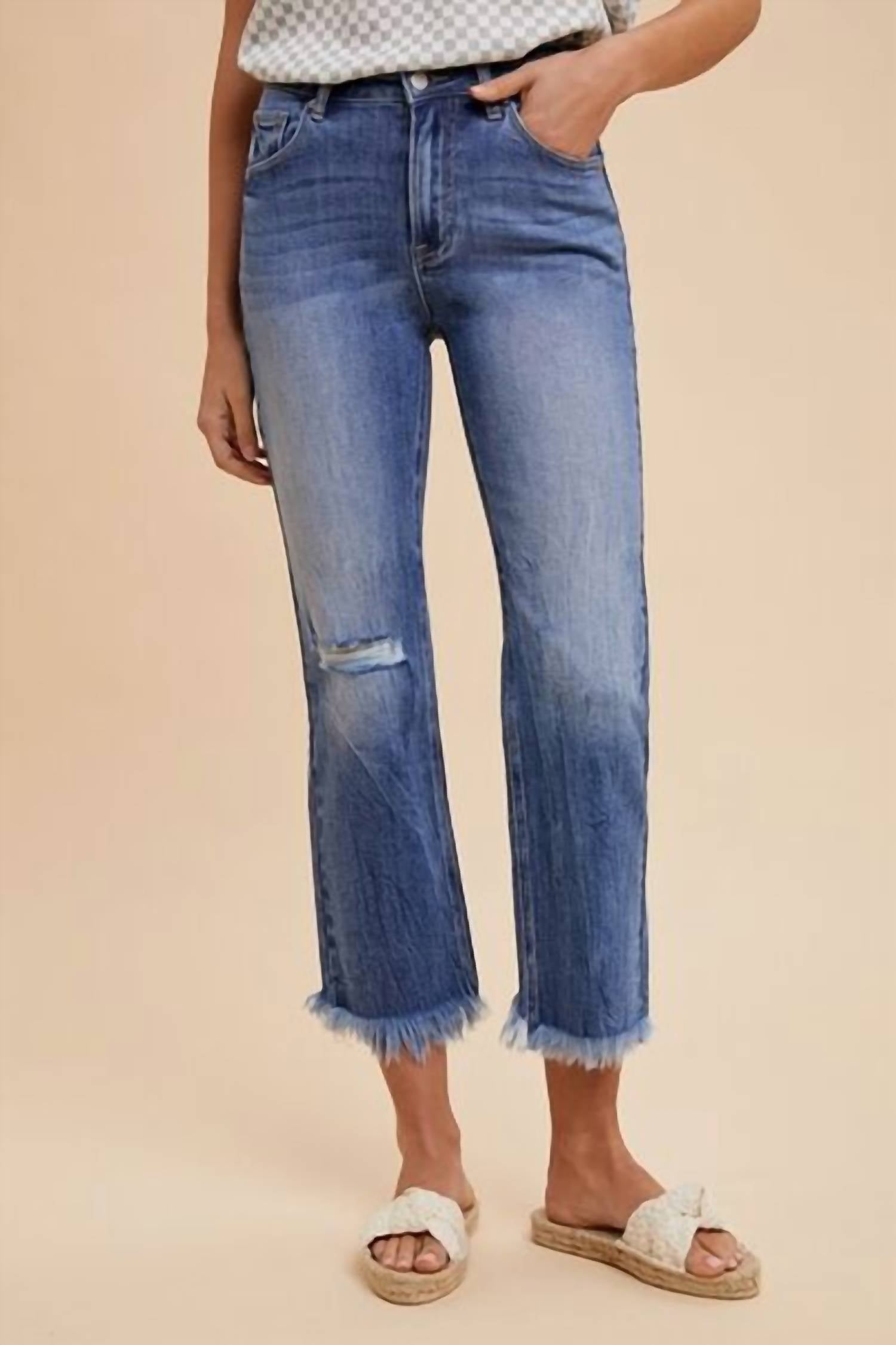 Anniewear - Distressed Straight Leg Jeans