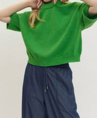 entro Solid Knit 3/4 Wide Sleeve Sweater in green - women's sweater - view 4