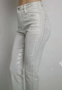 Kiwi - Metallic Stretch Denim Straight Pants