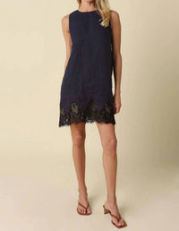 Olivaceous - Joey Lace Hem Linen Mini Dress