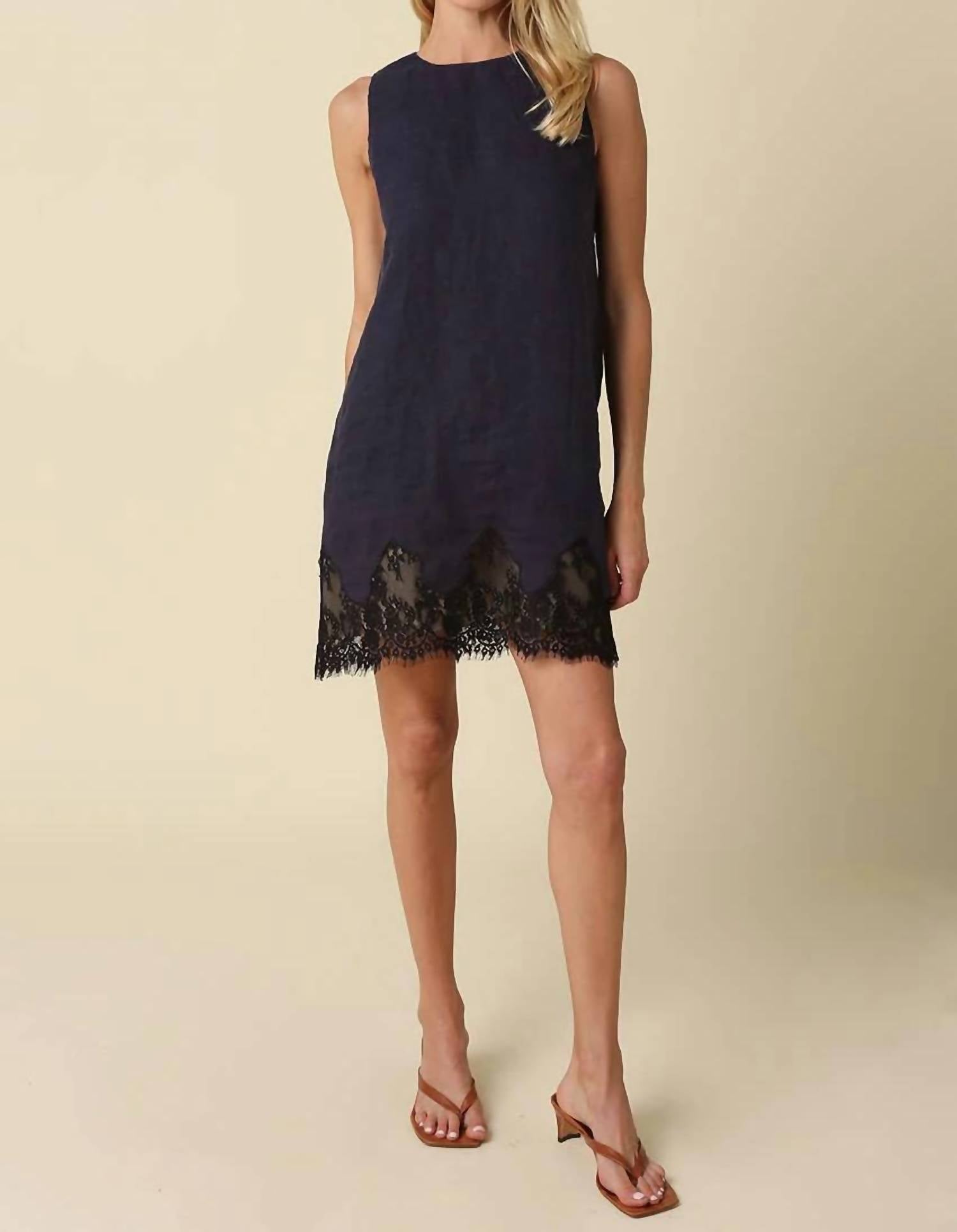 Olivaceous - Joey Lace Hem Linen Mini Dress