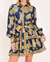 Flying Tomato - Ornament Woven Mini Shirt Dress
