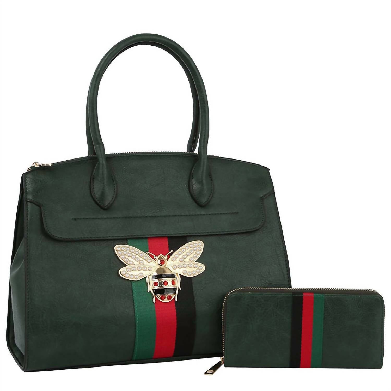Soulfina Collection Women's Queen Bee Stripe 2-in-1 Satchel in 1 satchel in green - women's bag