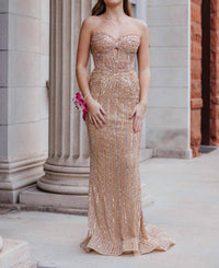 AMARRA Glamorous Strapless Sequin Prom Dress in pink - women's dress