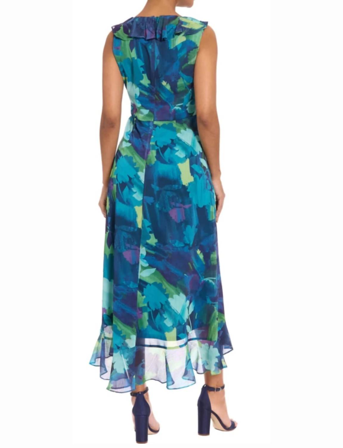 London Times - Flower Print Faux Wrap Midi Dress