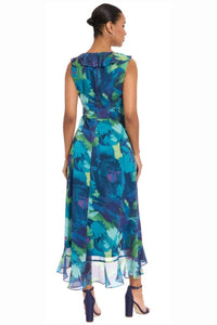 London Times - Flower Print Faux Wrap Midi Dress