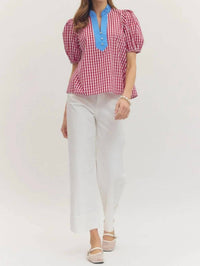 Entro - Gingham Puff Sleeve Top