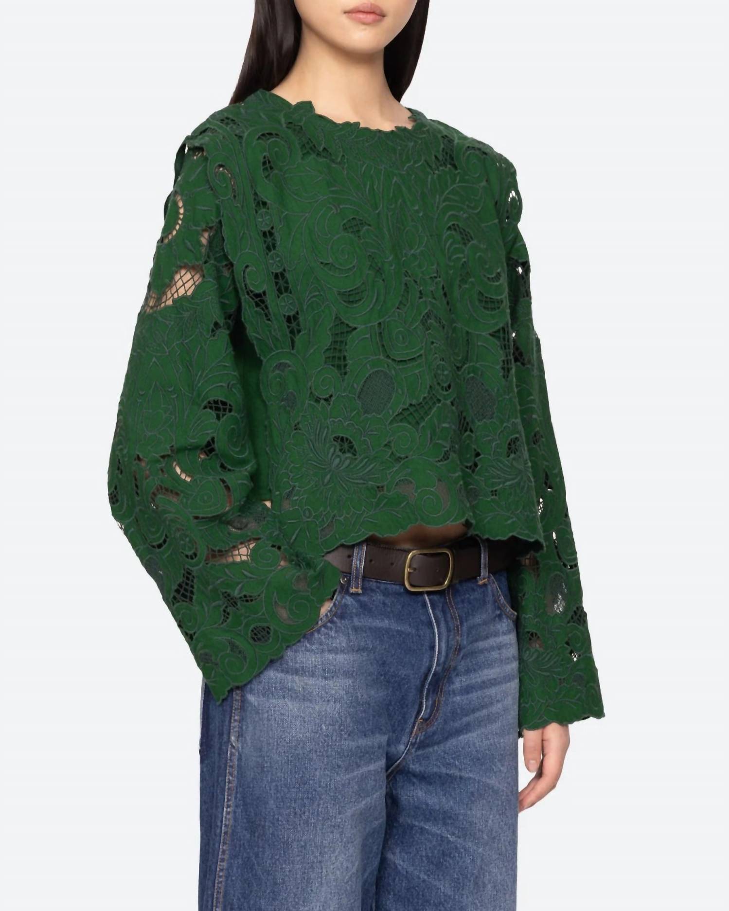SEA Ceci Top in green - women's blouse - detail view