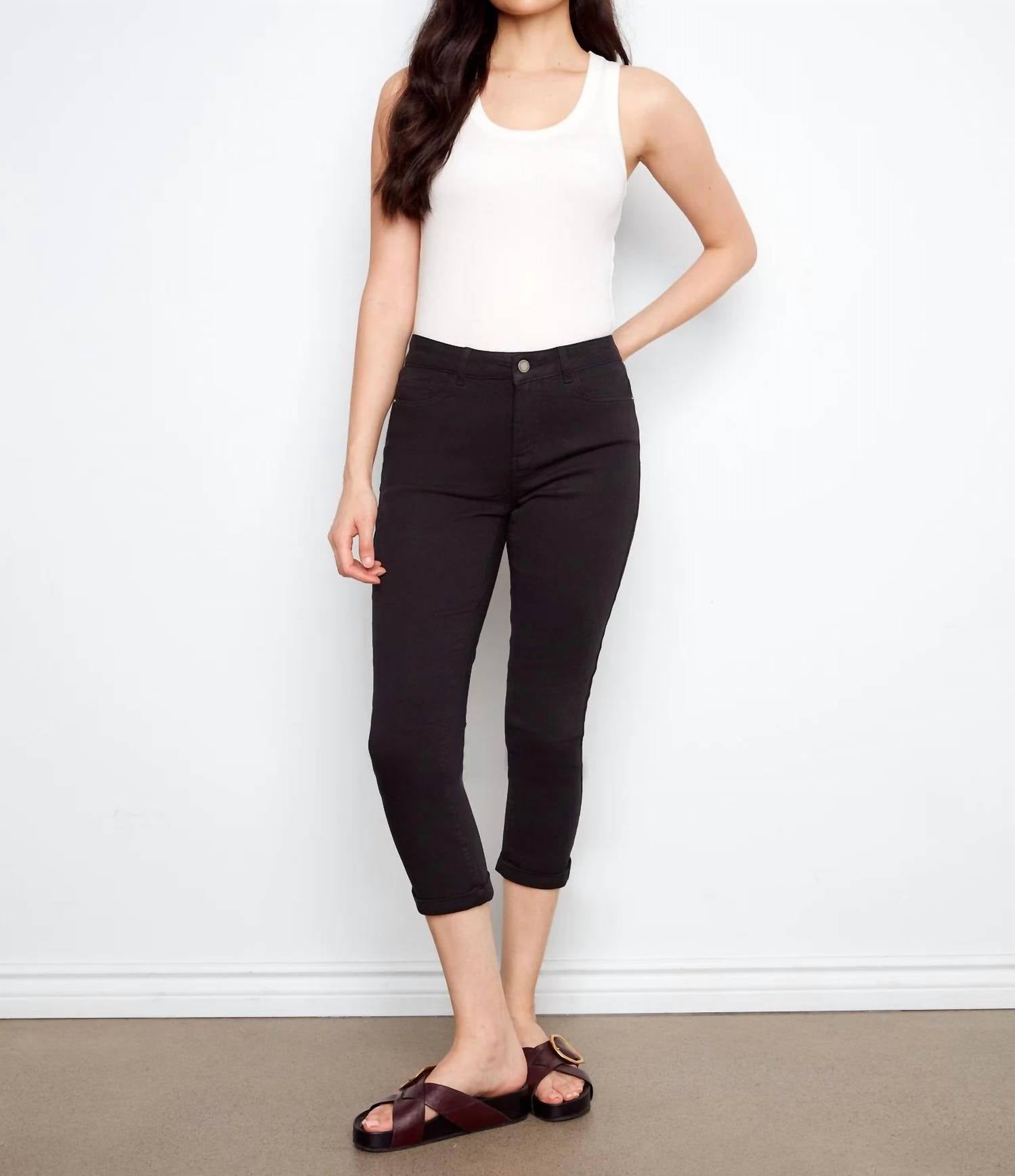 Charlie B - Cuffed Cropped Slim Leg Twill Pants