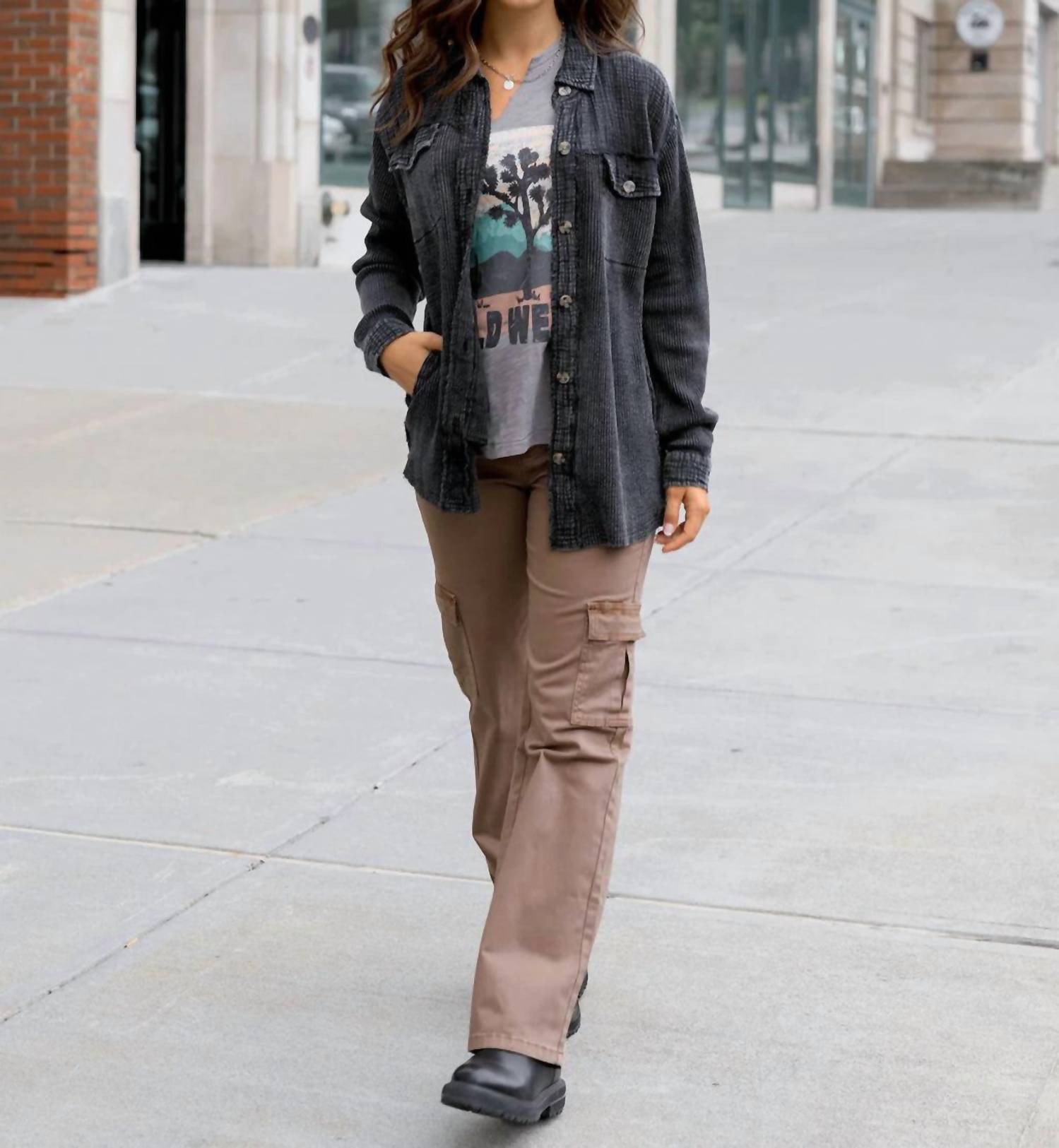 Grace and Lace Women's Sueded Twill Cargo Pants in caribou - women's pants - alternate view