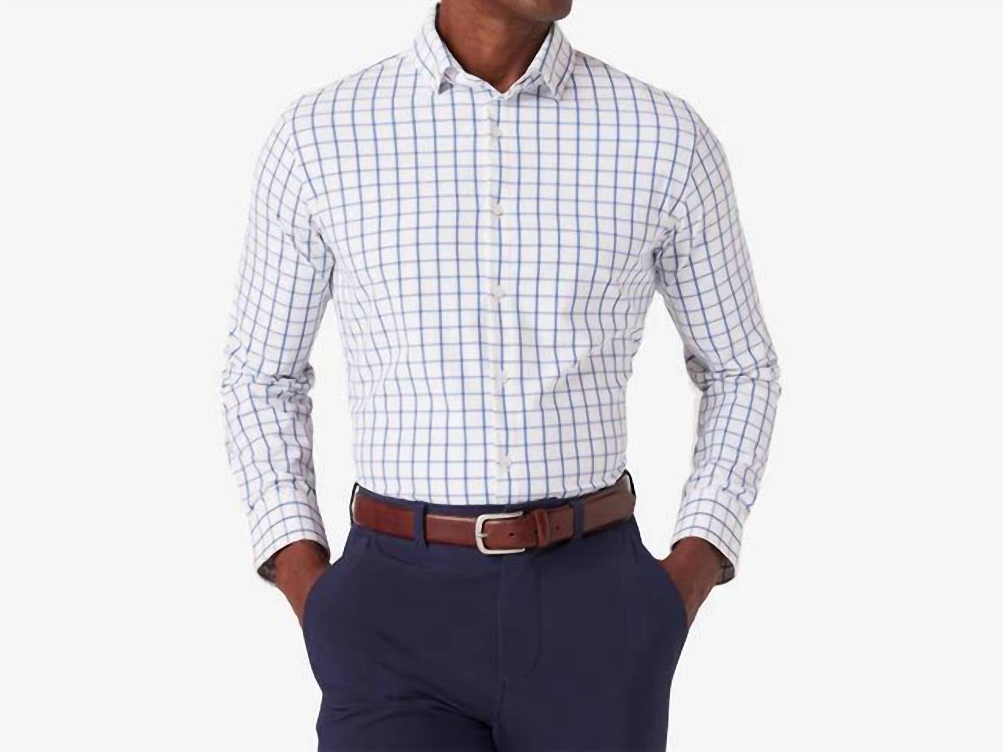 Mizzen + Main Leeward Classic Fit Long Sleeve Dress Shirt in white navy windowpane - men's shirt