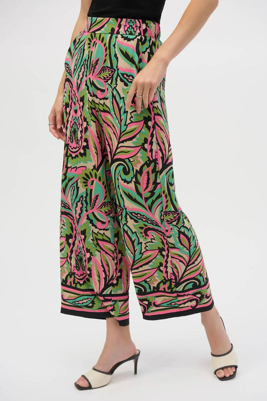Joseph Ribkoff - Woven Paisley Print Wide Leg Pants