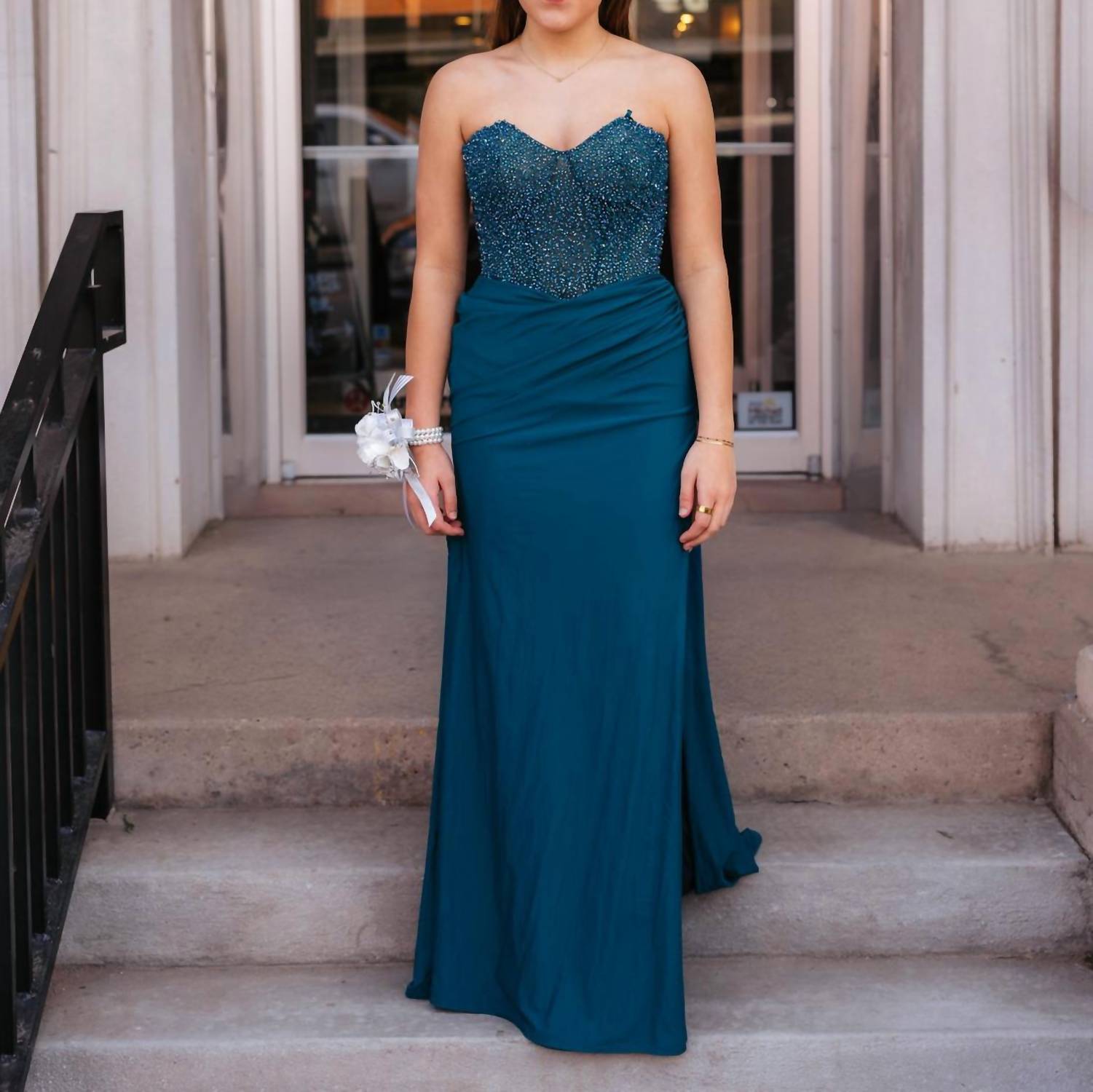 La Femme Women's Prom Dress in dark teal - women's dress - alternate view