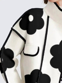 Uoozee - Long Sleeve Loose Split Joint Flower Print Jacket