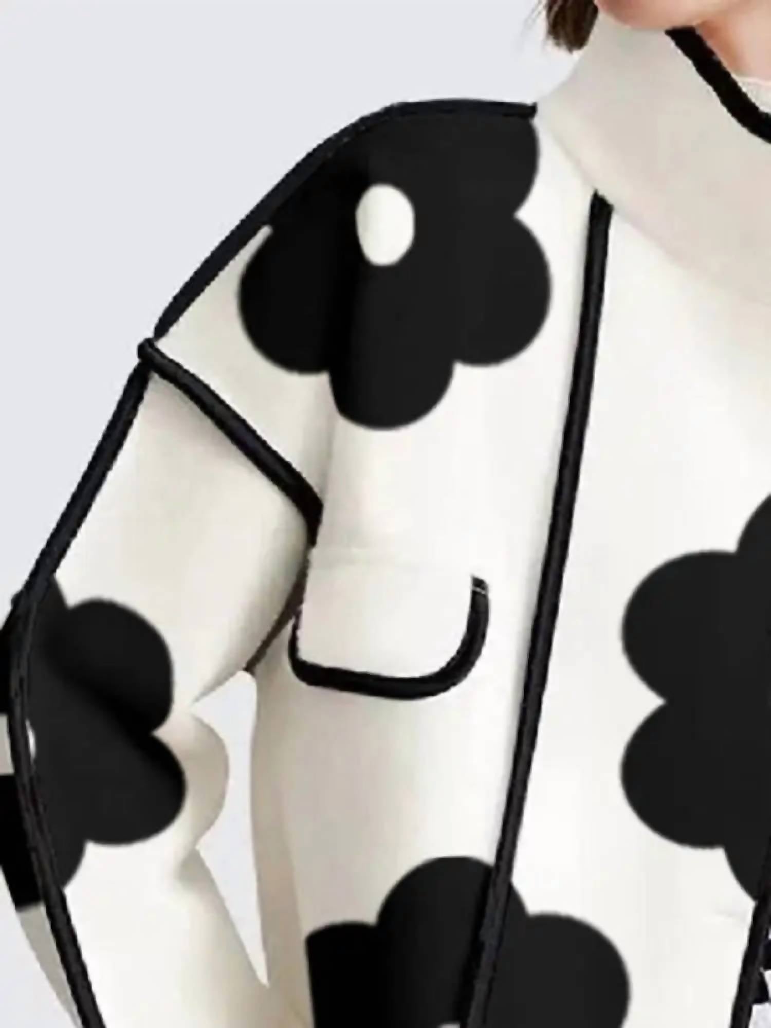 Uoozee - Long Sleeve Loose Split Joint Flower Print Jacket