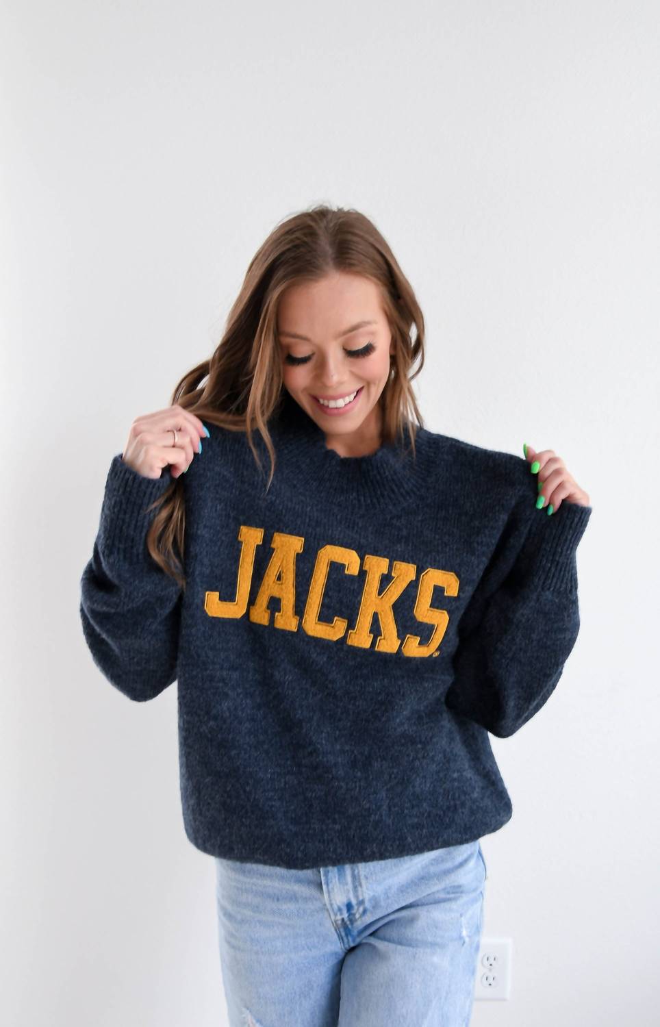 Gameday Social Varsity Turtleneck Sweater in navy - women's sweater