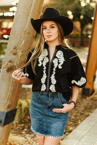 Lucky & Blessed - High-rise Raw Hem Western Denim Mini Skirt
