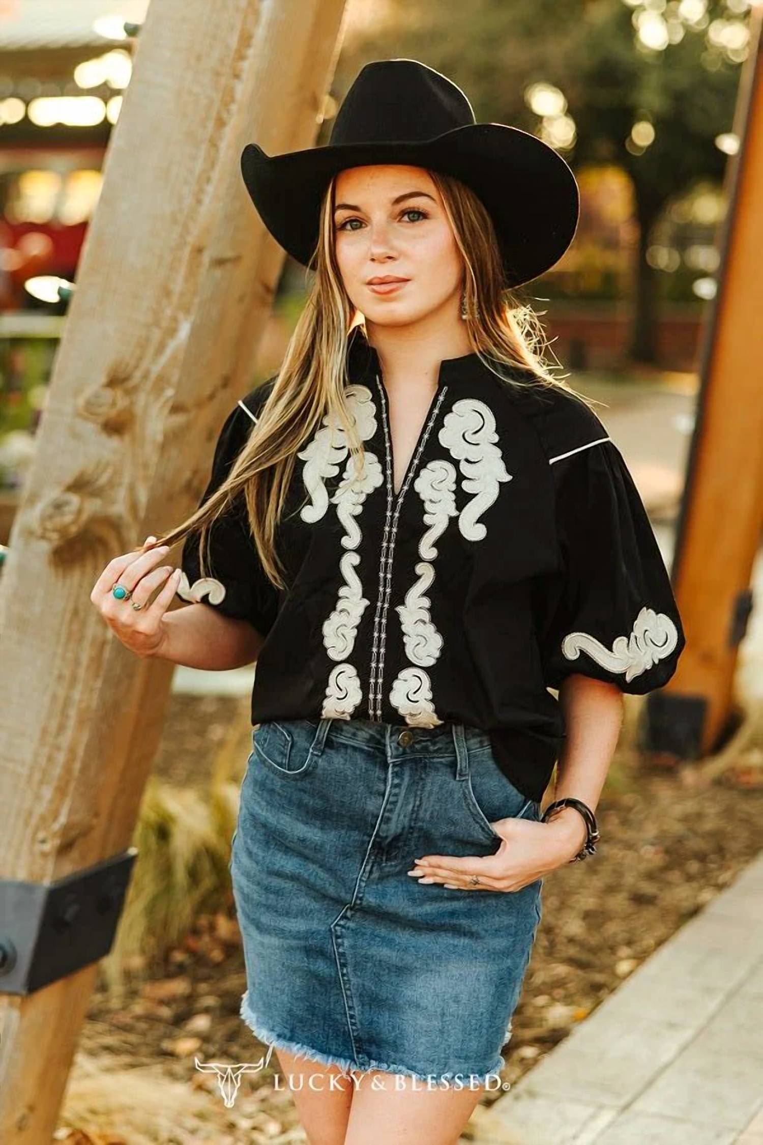 Lucky & Blessed - High-rise Raw Hem Western Denim Mini Skirt