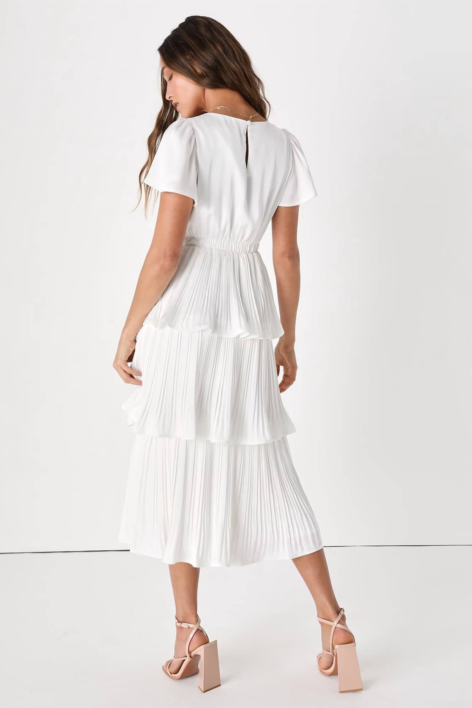 Lulus - Twirl-wind Romance Satin Tiered Midi Dress