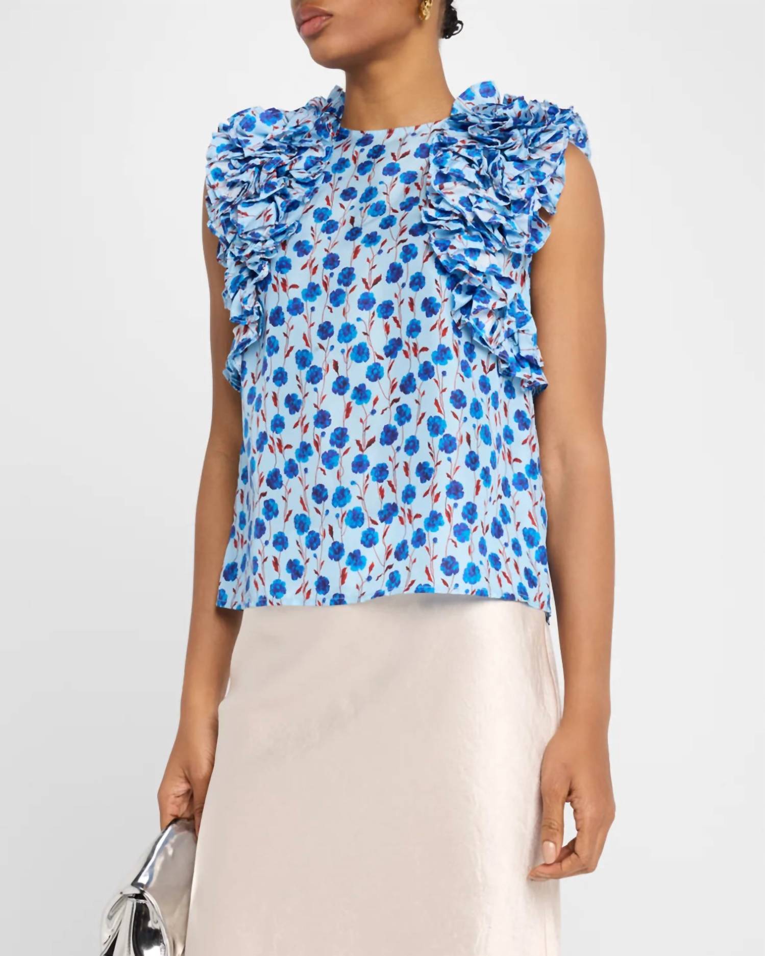 ESSENTIEL ANTWERP Honour Multi Ruffle Top in denim blue - women's blouse