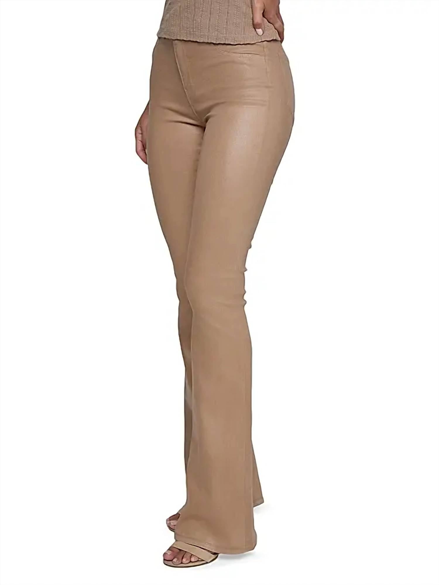 L'Agence Marty High Rise Flare Jean in cappuccino coated - women's jeans - detail view