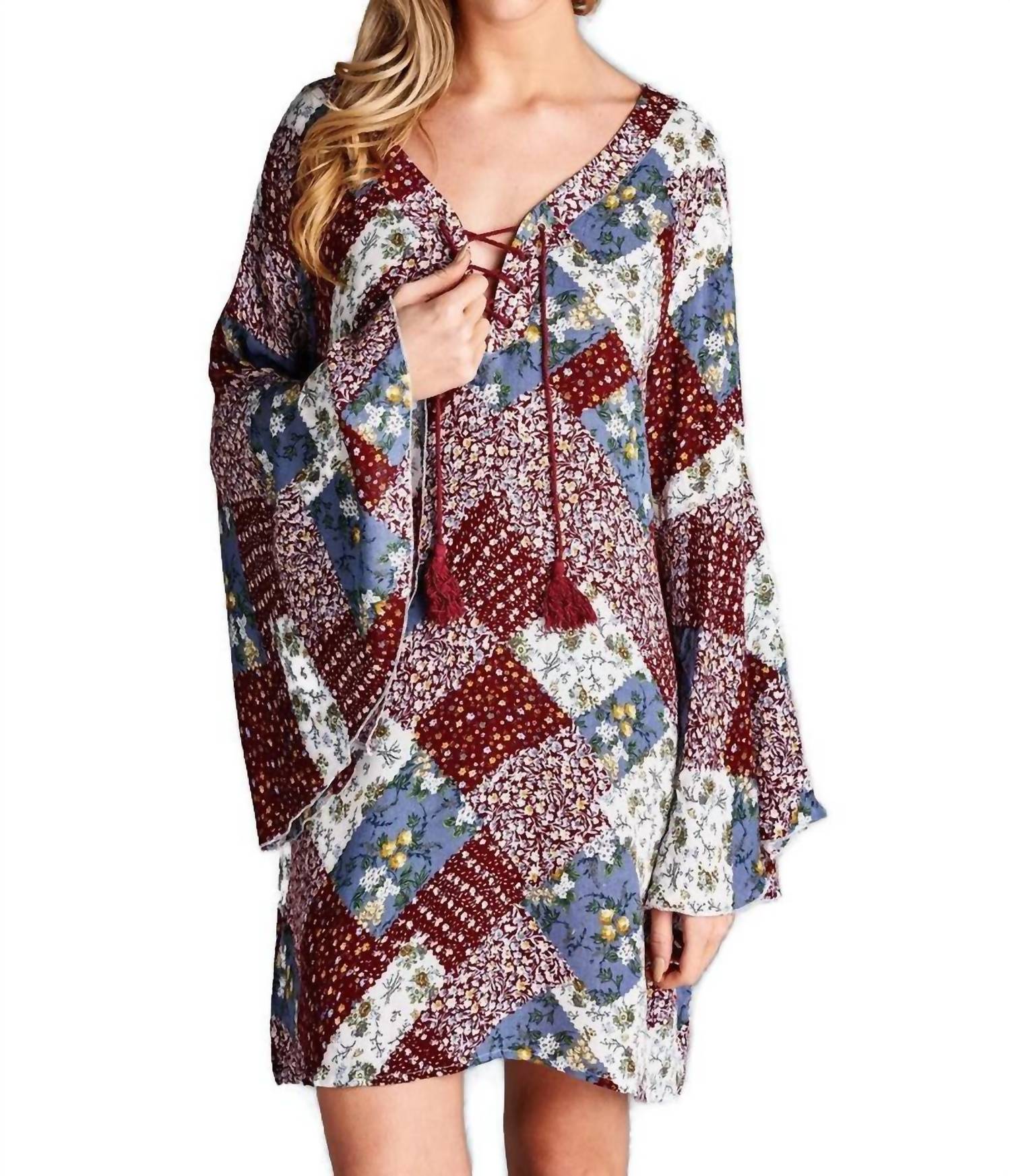 Velzera - Floral Patchwork Print Mini Dress