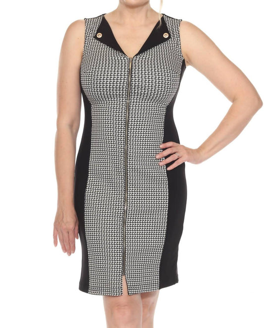 Joseph Ribkoff - Geometric Blocked Zip Front Sheath Dress