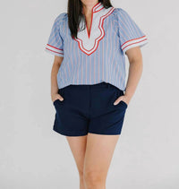 Thml - Women's Americana Wide Sleeve Striped Pattern Top