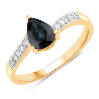 Diana M Jewels Women's Pear Natural Blue Sapphire Fashion Ring (0.89 Ct) - Delicate in 14k yellow gold - women's jewelry