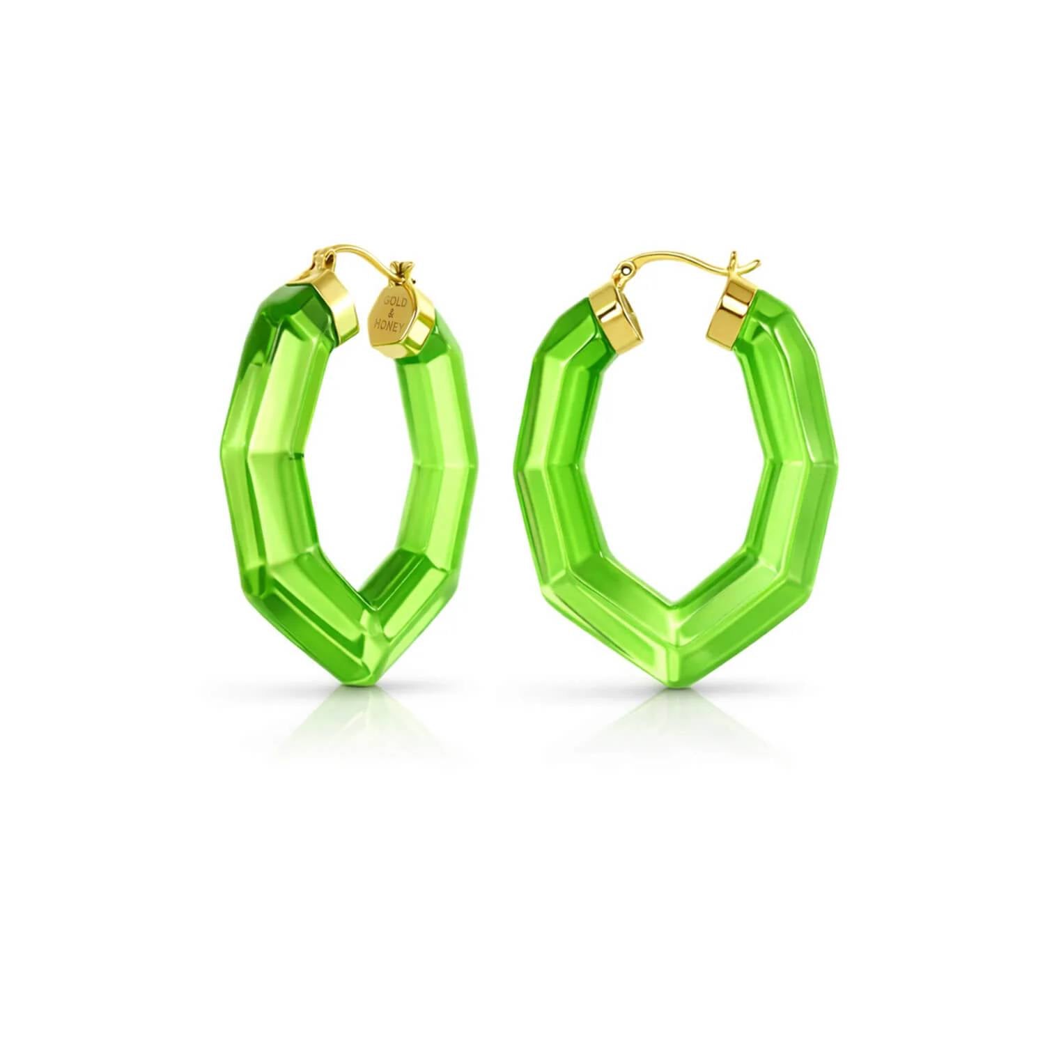 Gold & Honey - Women's Pear Gem Lucite Hoop Earrings