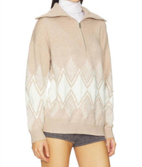 VARLEY Betty Jacquard Half Zip Sweater in light taupe - women's top - detail view