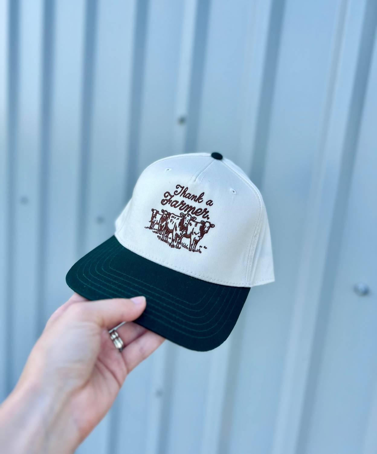 Charlie Grey Women's Thank A Farmer Trucker Hat in white - women's hat