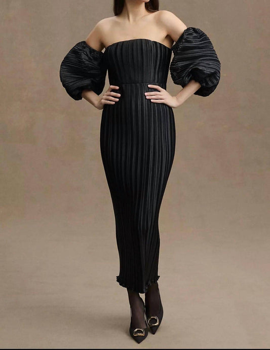 L'Idee - Sirene Plissé Puff-sleeve Maxi Dress