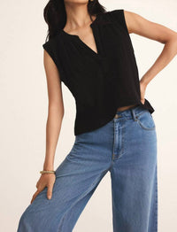 Z Supply Cliffside V-Neck Airy Gauze Top in polished black - women's blouse - alternate view