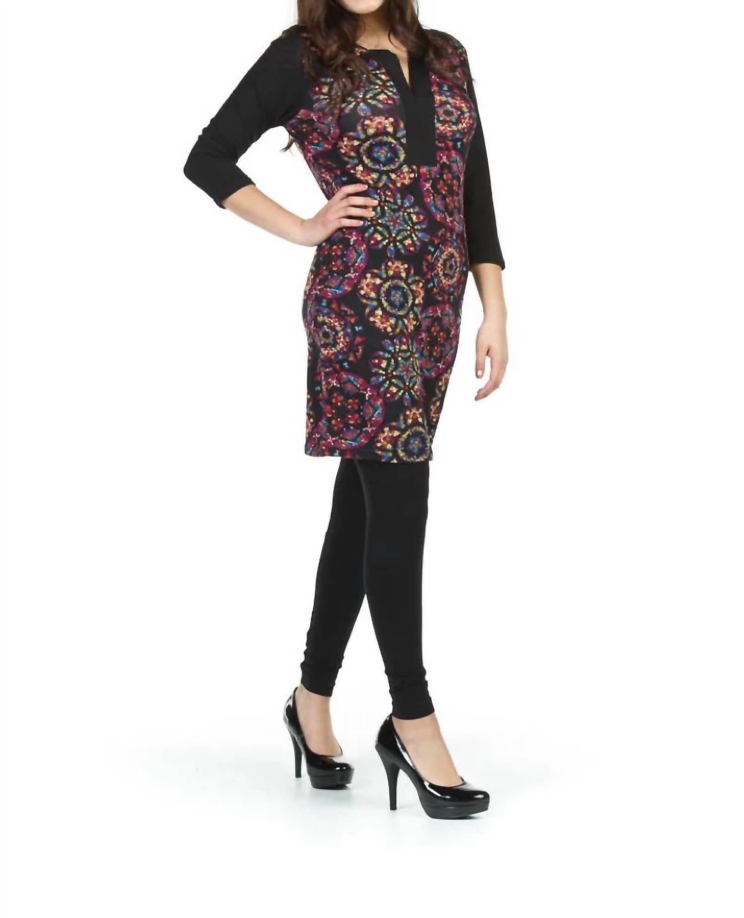 Papillon - Kaleidoscope Print 3/4 Sleeve Dress