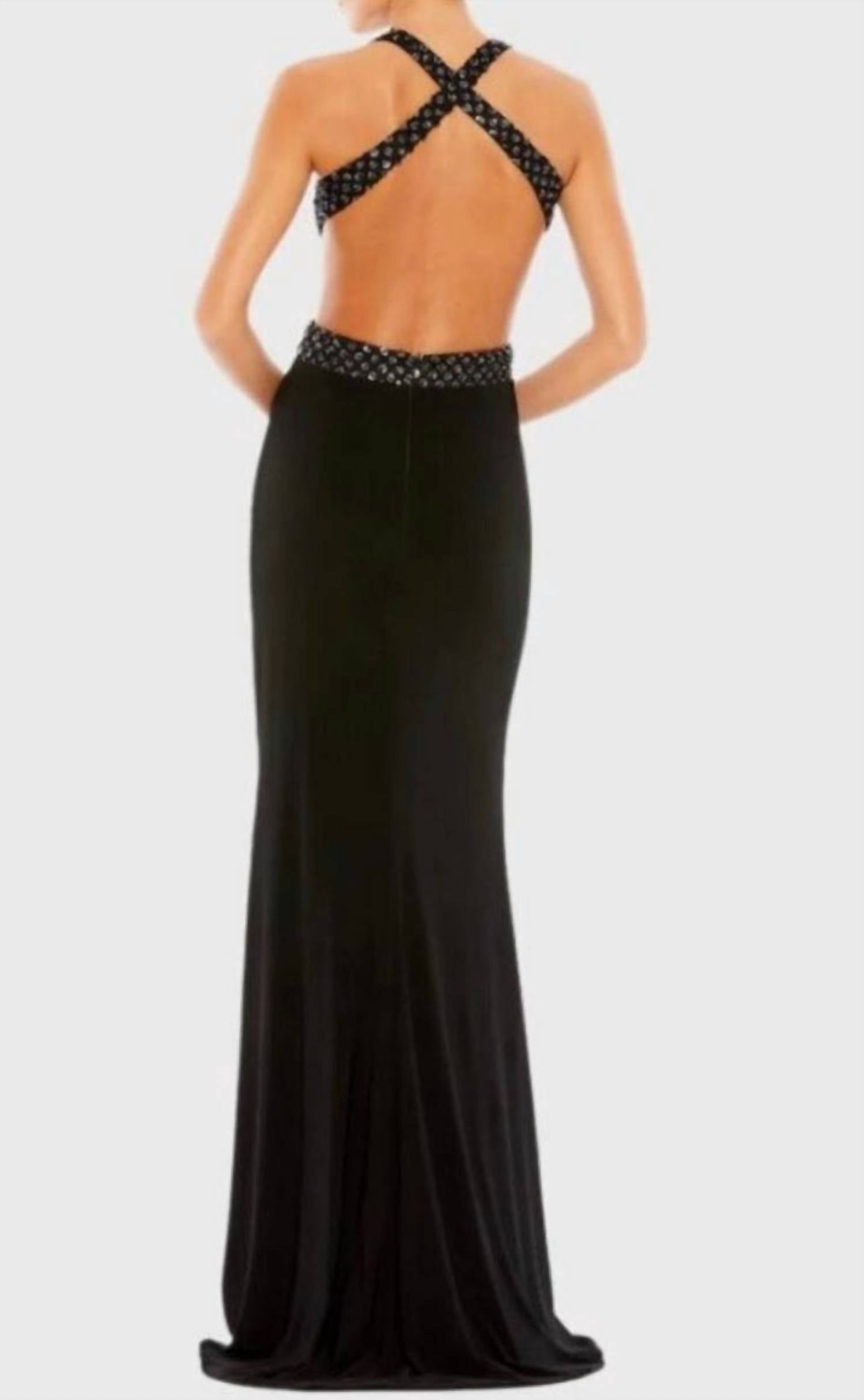Mac Duggal - Floral Sequined Criss Cross Bodice Evening Gown