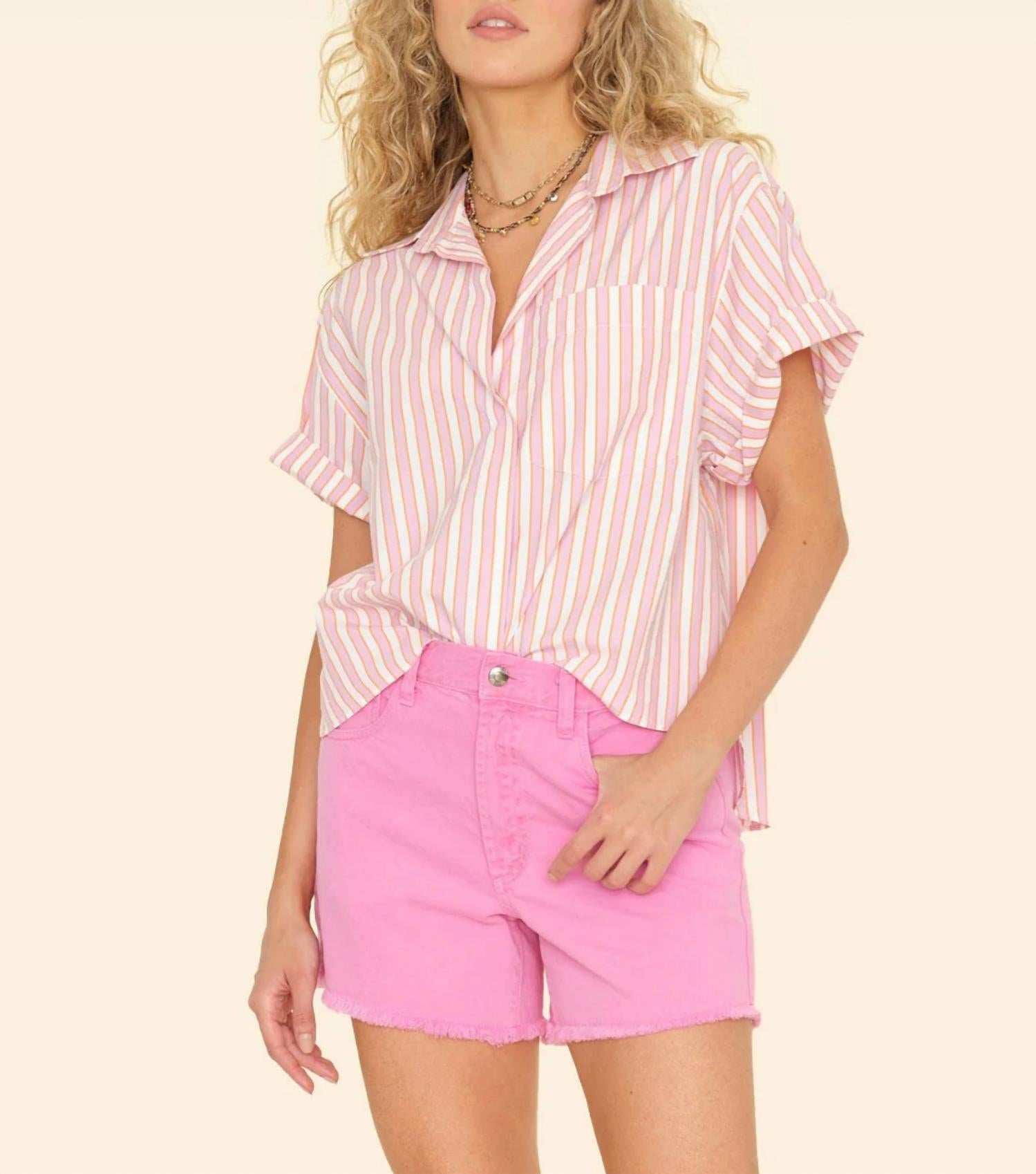XIRENA Drake Stripe Shirt in pink - women's shirt