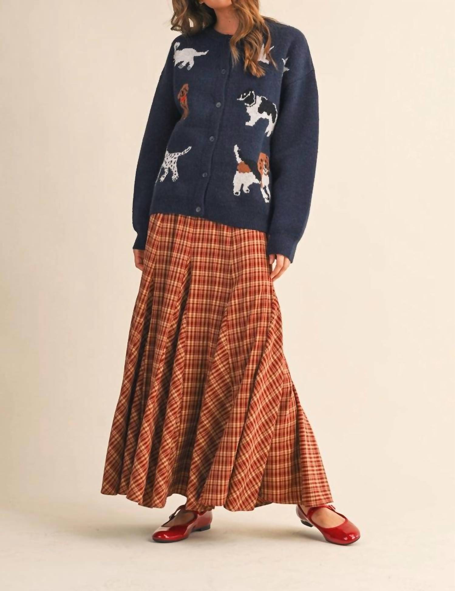 &merci Plaid Maxi Skirt in burgundy - women's skirt