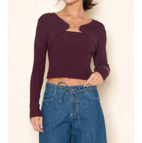 Fore Collection - Brenna Buckle V-neck Knit Top