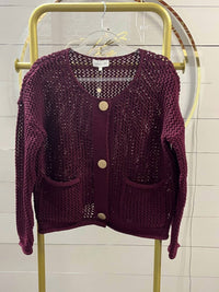 entro Sweater Knit Cardigan in burgundy - women's cardigan - alternate view