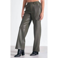 Elan - FAUX LEATHER CARGO PANTS