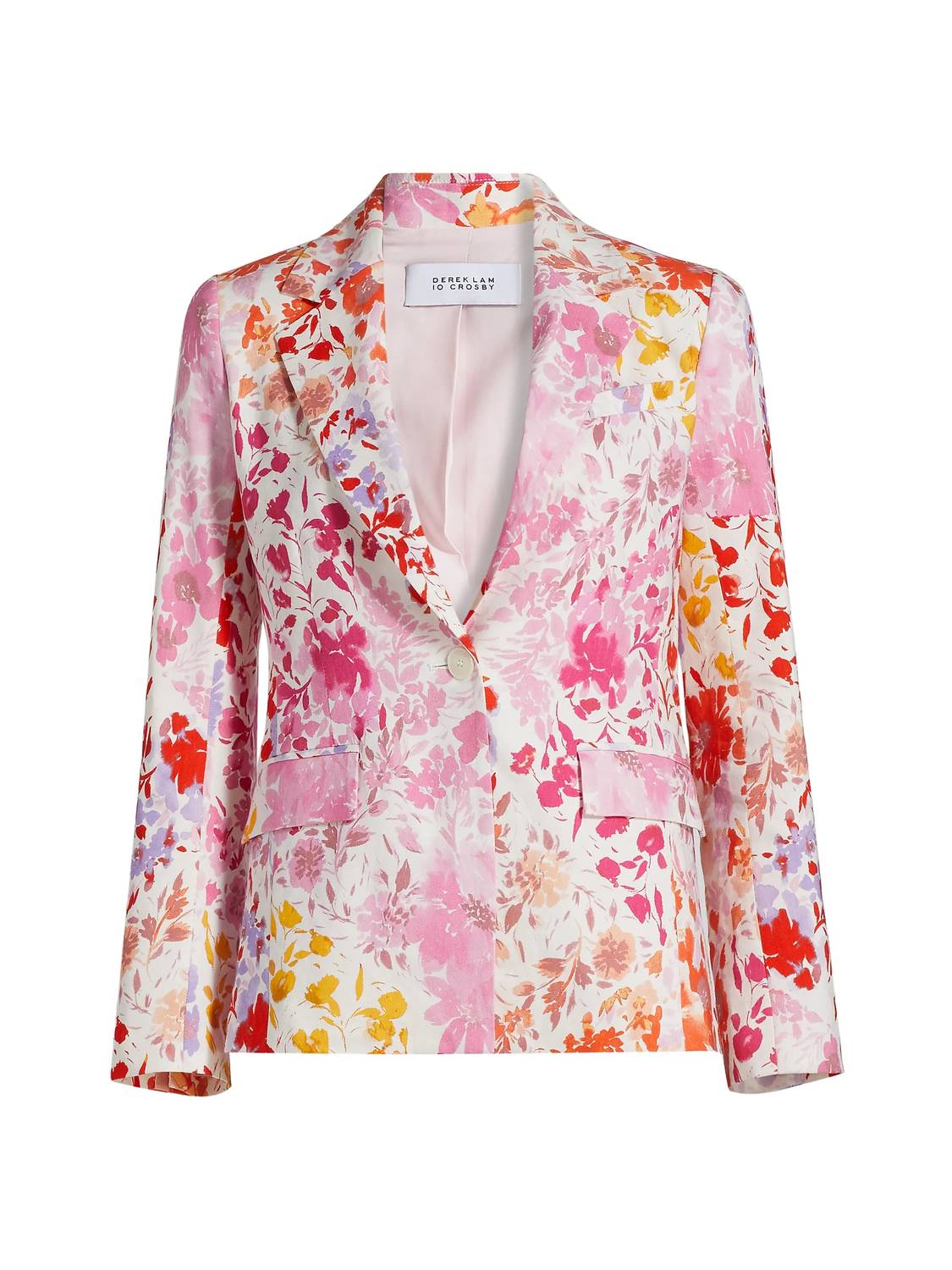 Derek Lam 10 Crosby Irina Floral Printed Stretch Linen Blazer in rose multi - women's jacket - view 6