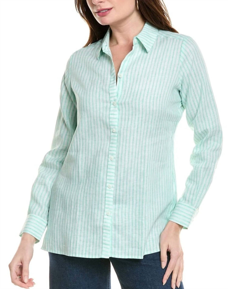 Foxcroft Jordan Linen Shirt in sea mist - women's shirt