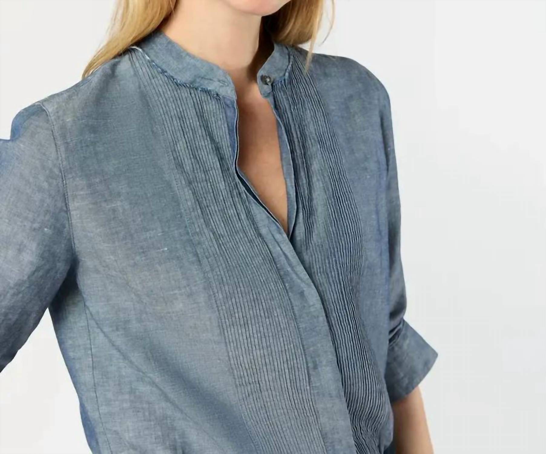 Ann Mashburn Alden Button Front Shirt in indigo cotolino chambray 1 - women's shirt - view 4